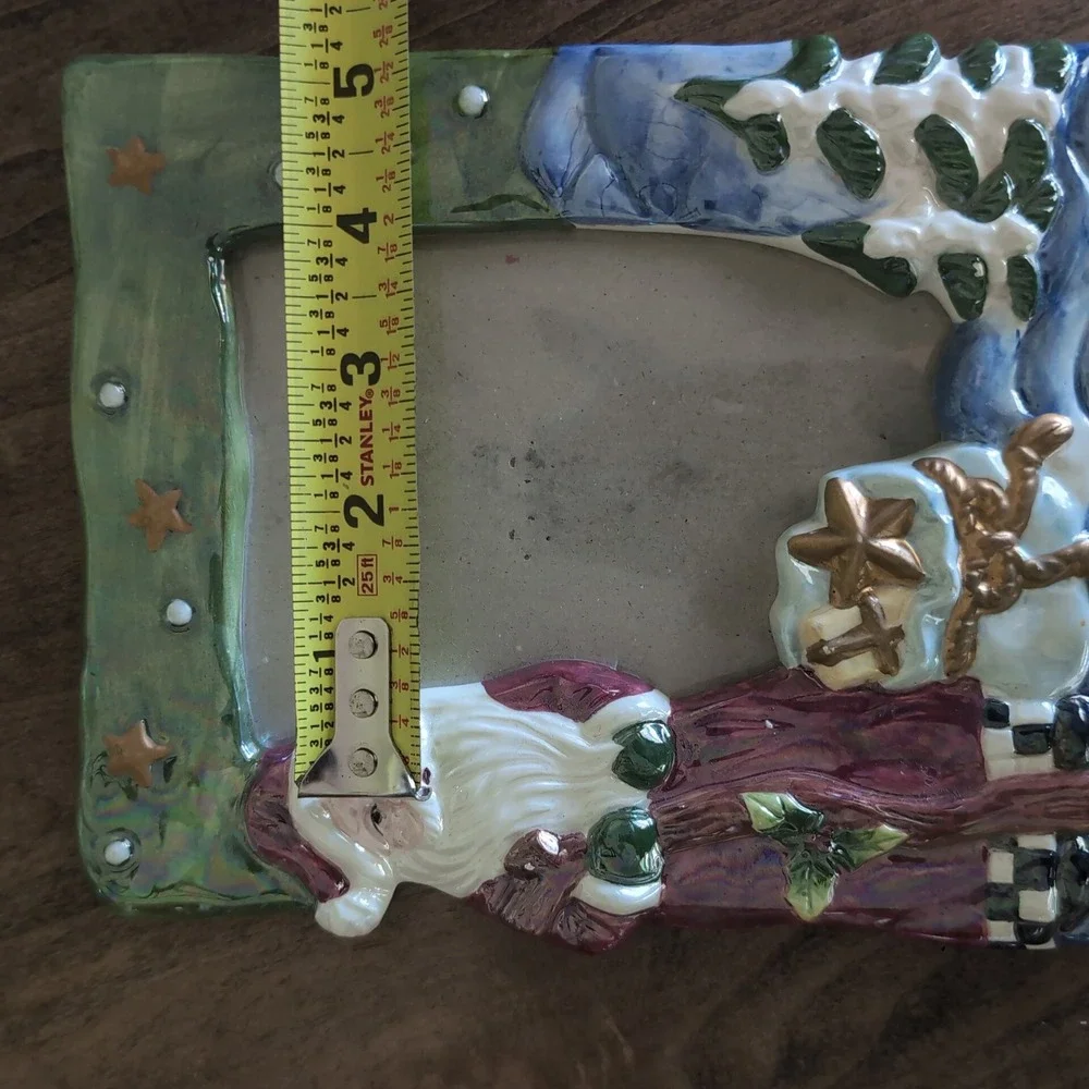 Vintage Hand Painted‎ Ceramic Santa Picture Frame Christmas Glossy Holiday Decor
